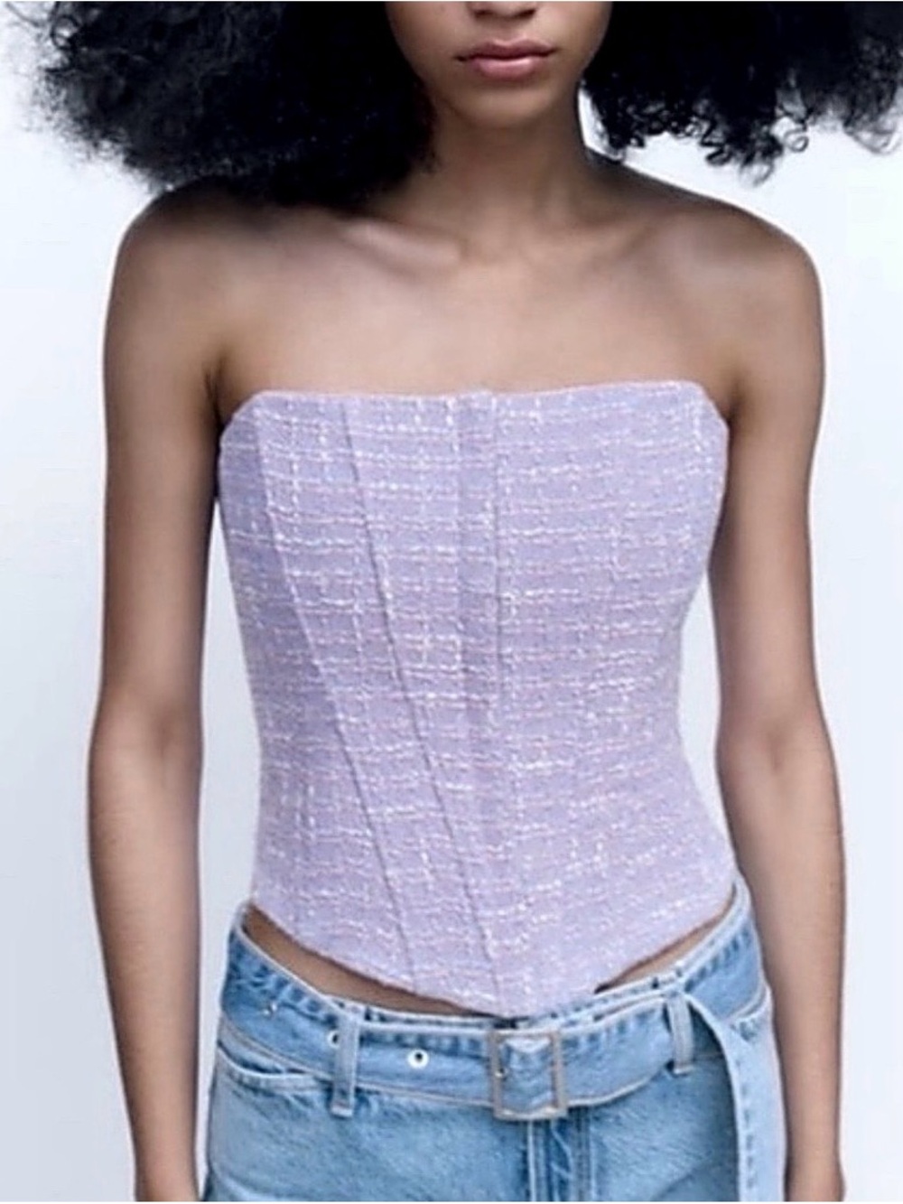 Zara Lavender Strapless Tweed Corset Top